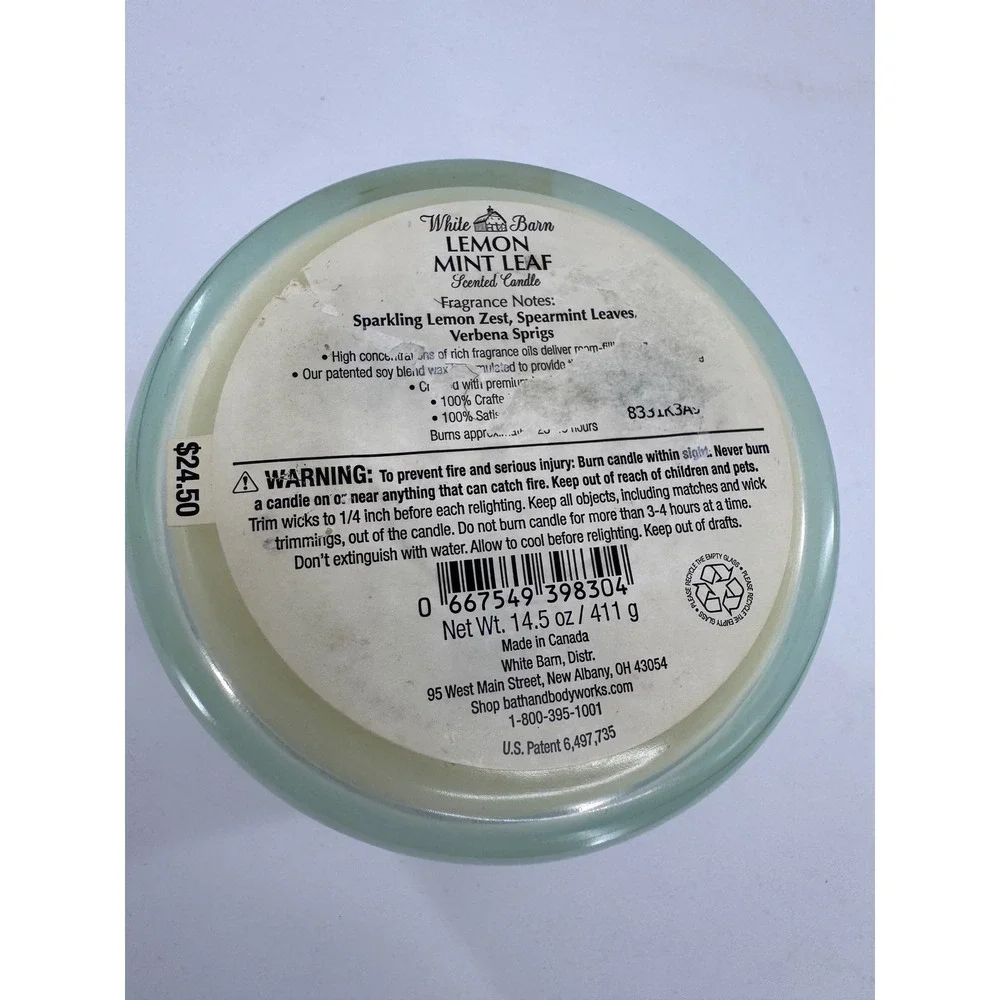 Bath & Body White Barn Lemon Mint Leaf 3-Wick Scented Candle 14.5 oz - Picture 6 of 7